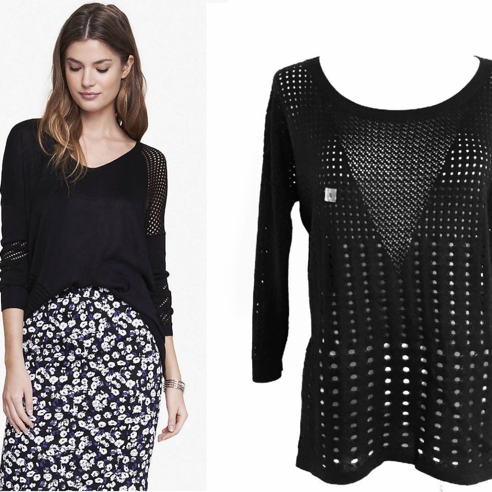 EXPRESS Black Open Stitch Tunic Sweater ⭐️